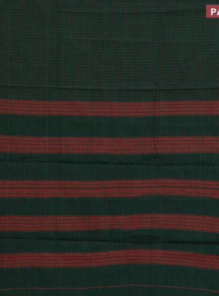 Narayanpet cotton saree green and maroon with allover checked pattern and thread woven border