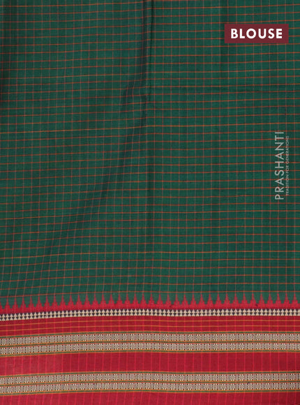 Narayanpet cotton saree green and maroon with allover checked pattern and thread woven border