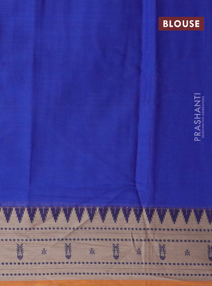 Narayanpet cotton saree blue and mustard shade with plain body and thread woven border