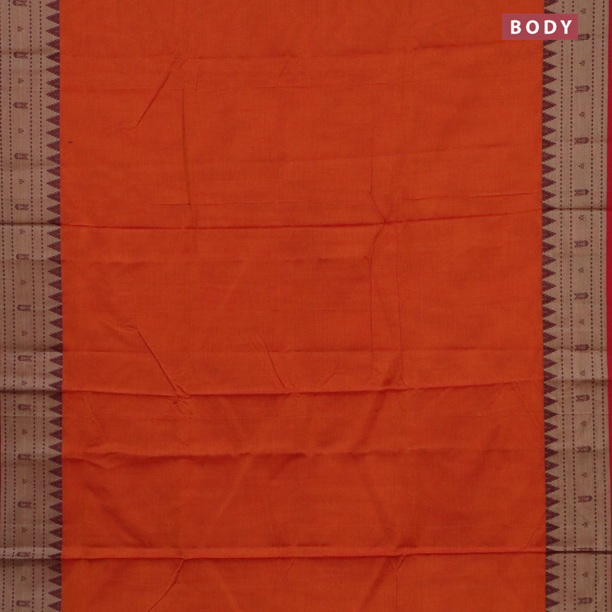 Narayanpet cotton saree orange and red with plain body and thread woven border