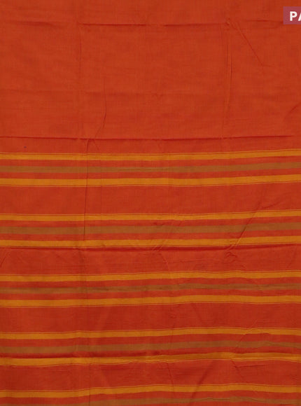 Narayanpet cotton saree orange and red with plain body and thread woven border