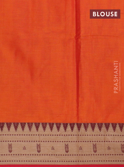 Narayanpet cotton saree orange and red with plain body and thread woven border