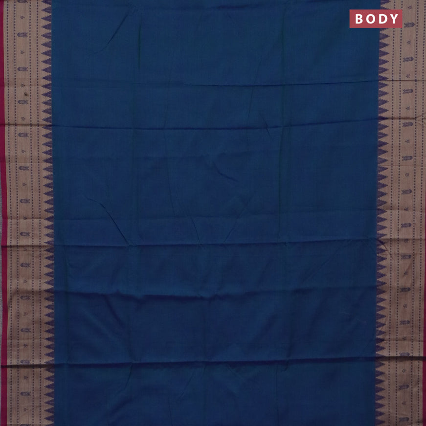 Narayanpet cotton saree dual shade of bluish green and magenta pink with plain body and thread woven border