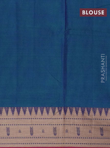 Narayanpet cotton saree dual shade of bluish green and magenta pink with plain body and thread woven border