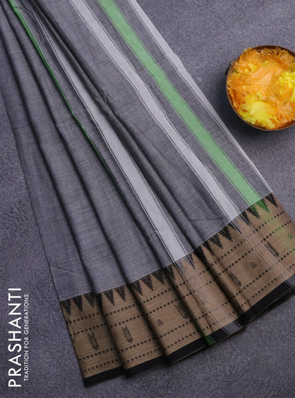 Narayanpet cotton saree grey and black with plain body and thread woven border