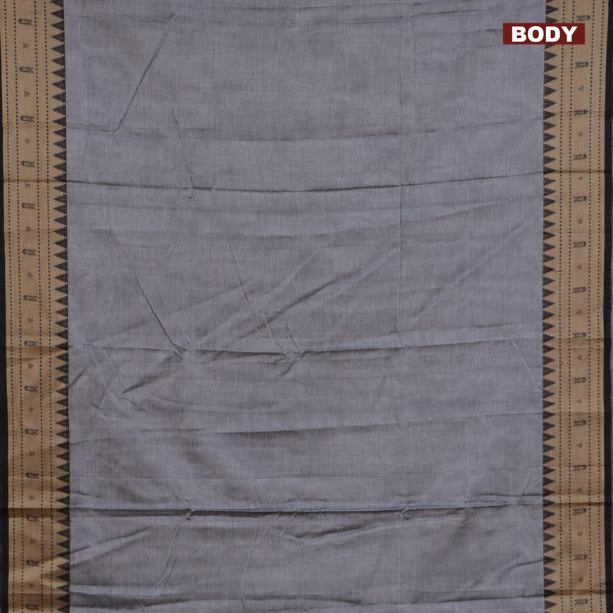 Narayanpet cotton saree grey and black with plain body and thread woven border