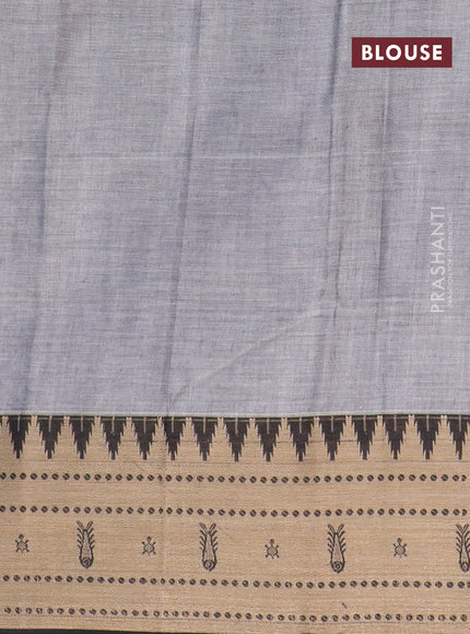 Narayanpet cotton saree grey and black with plain body and thread woven border