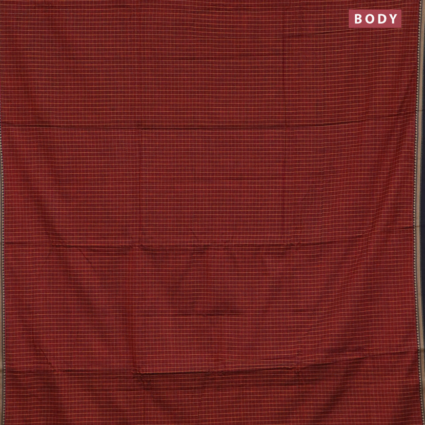 Narayanpet cotton saree maroon and black with allover checked pattern and thread woven border