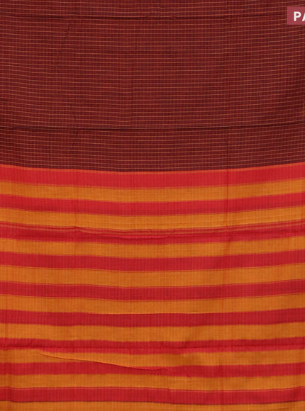 Narayanpet cotton saree maroon and black with allover checked pattern and thread woven border