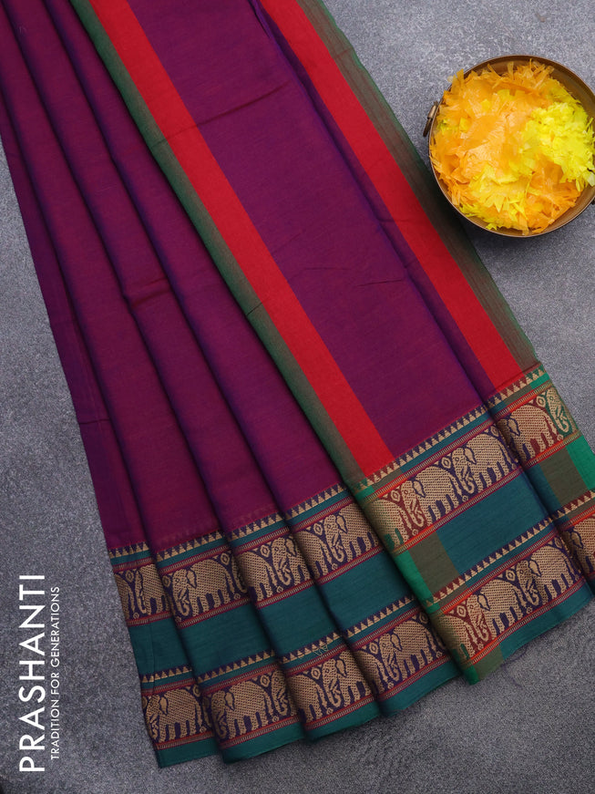 Narayanpet cotton saree purple and green with plain body and rettapet thread woven border