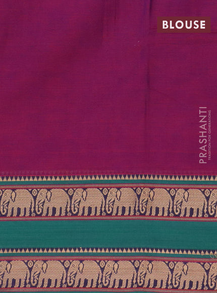 Narayanpet cotton saree purple and green with plain body and rettapet thread woven border