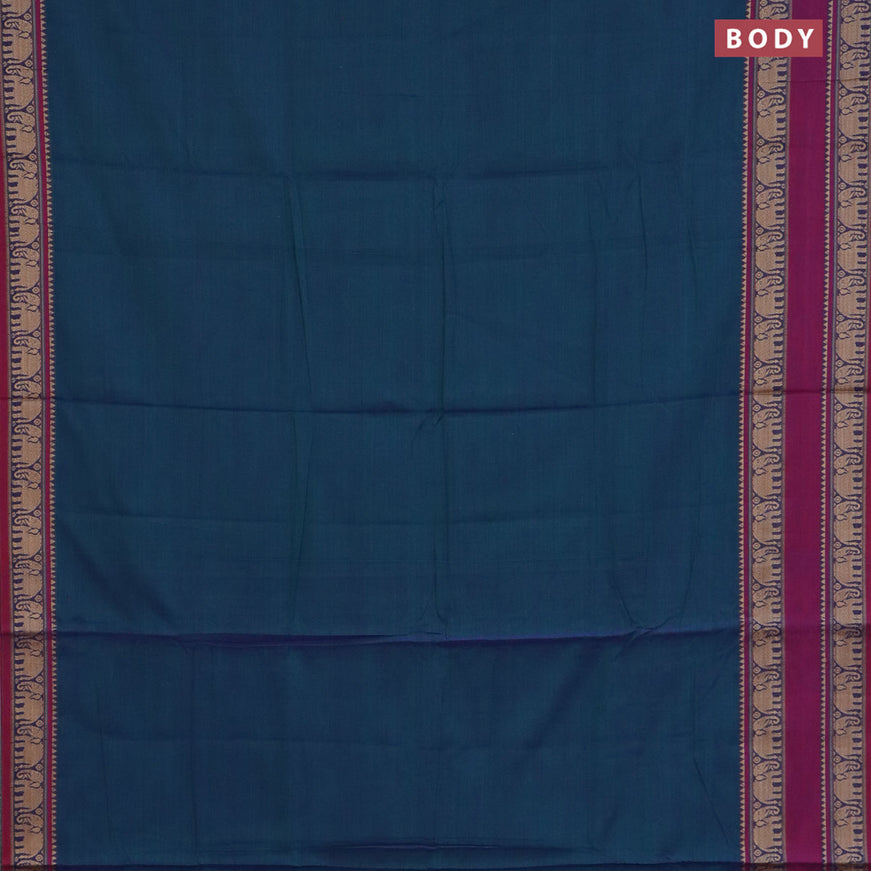 Narayanpet cotton saree dual shade of bluish green and magenta pink with plain body and rettapet thread woven border