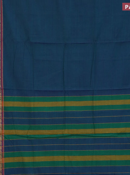 Narayanpet cotton saree dual shade of bluish green and magenta pink with plain body and rettapet thread woven border