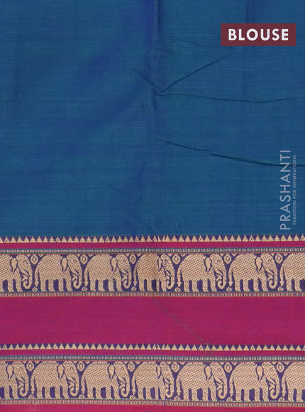 Narayanpet cotton saree dual shade of bluish green and magenta pink with plain body and rettapet thread woven border