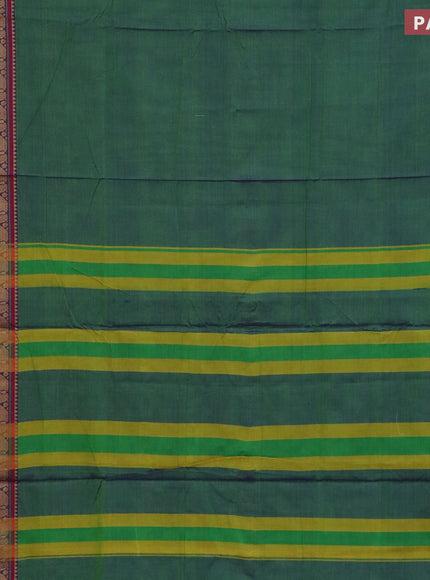 Narayanpet cotton saree dual shade of green and magenta pink with plain body and rettapet thread woven border