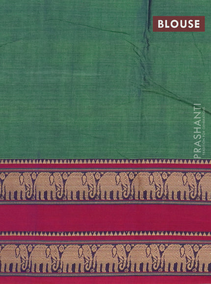 Narayanpet cotton saree dual shade of green and magenta pink with plain body and rettapet thread woven border