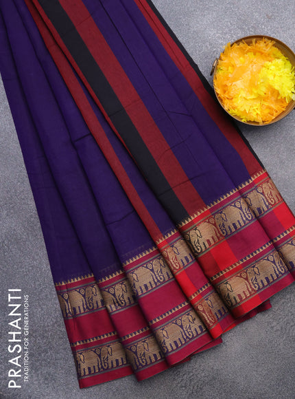 Narayanpet cotton saree deep violet and magenta pink with plain body and rettapet thread woven border