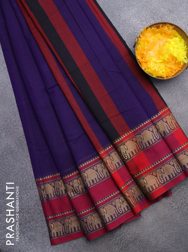 Narayanpet cotton saree deep violet and magenta pink with plain body and rettapet thread woven border