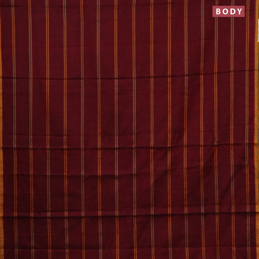 Narayanpet cotton saree maroon and mustard yellow with allover thread weaves and piping border