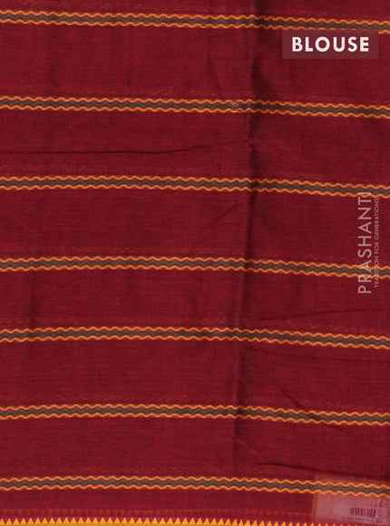 Narayanpet cotton saree maroon and mustard yellow with allover thread weaves and piping border