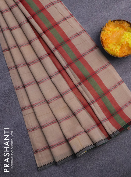 Narayanpet cotton saree beige and elephant grey with allover thread weaves and piping border