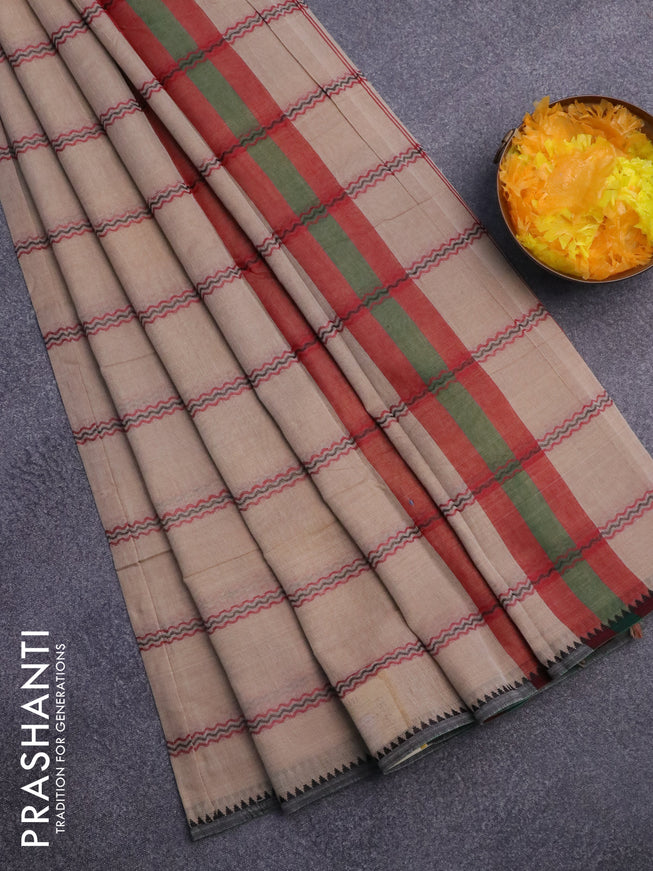 Narayanpet cotton saree beige and elephant grey with allover thread weaves and piping border