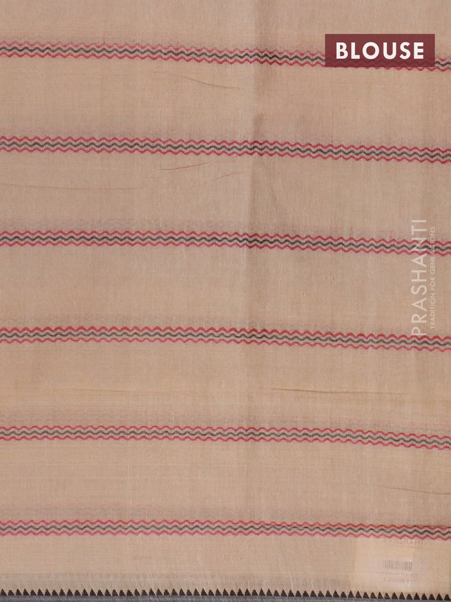 Narayanpet cotton saree beige and elephant grey with allover thread weaves and piping border