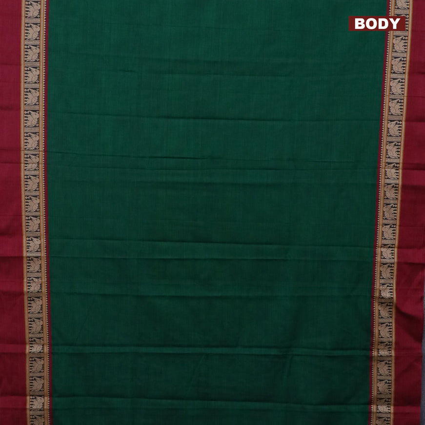 Narayanpet cotton saree green and maroon with plain body and thread woven simple border