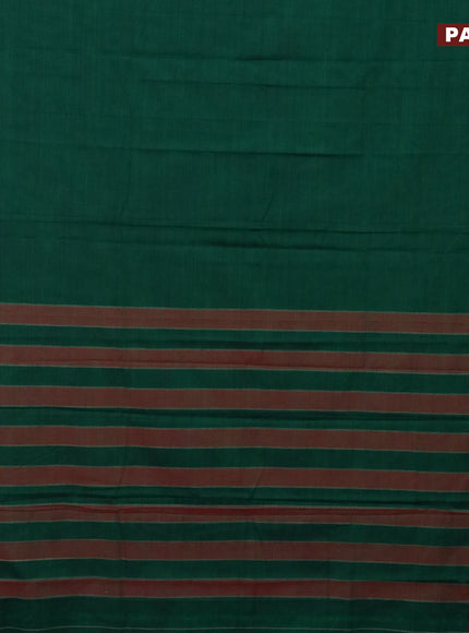 Narayanpet cotton saree green and maroon with plain body and thread woven simple border