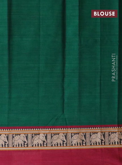 Narayanpet cotton saree green and maroon with plain body and thread woven simple border