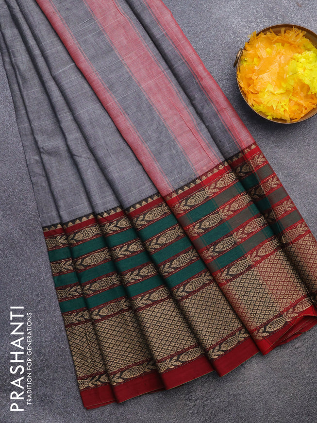 Narayanpet cotton saree grey and maroon with plain body and long thread woven border