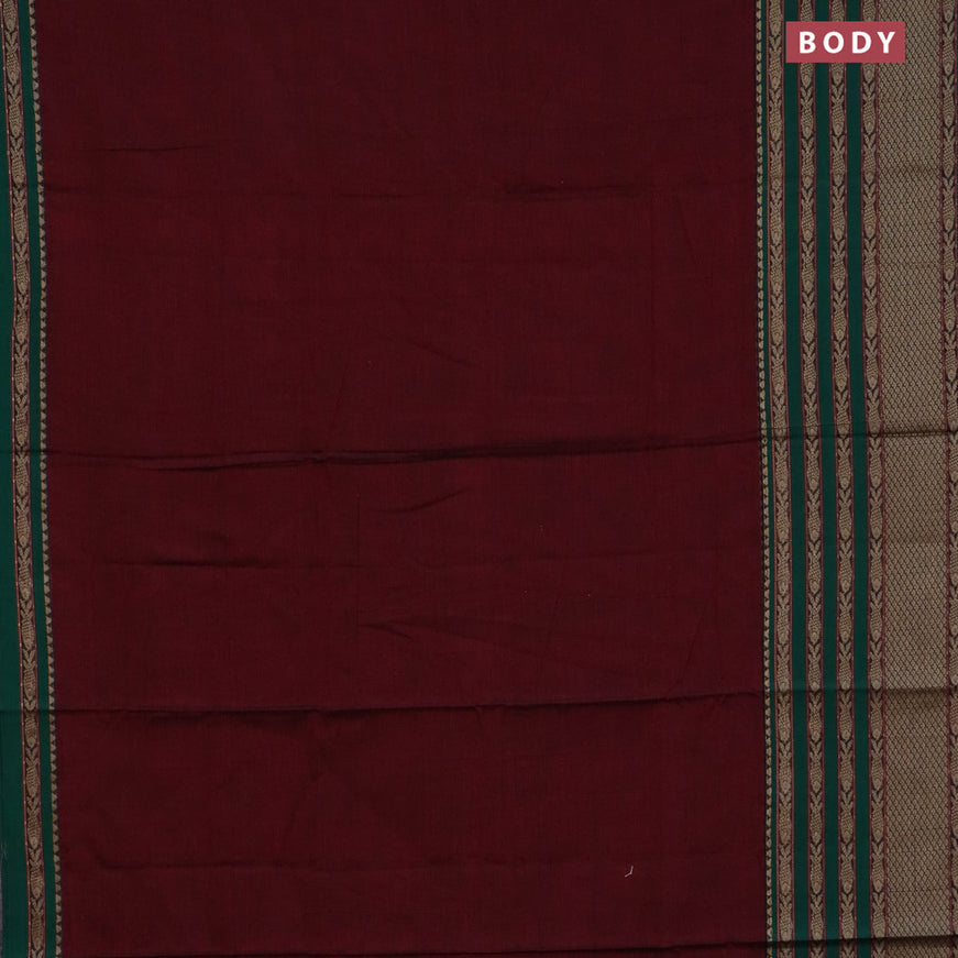 Narayanpet cotton saree maroon and green with plain body and long thread woven border