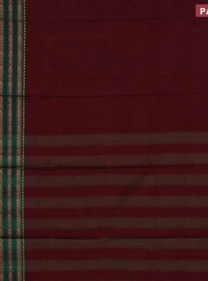 Narayanpet cotton saree maroon and green with plain body and long thread woven border