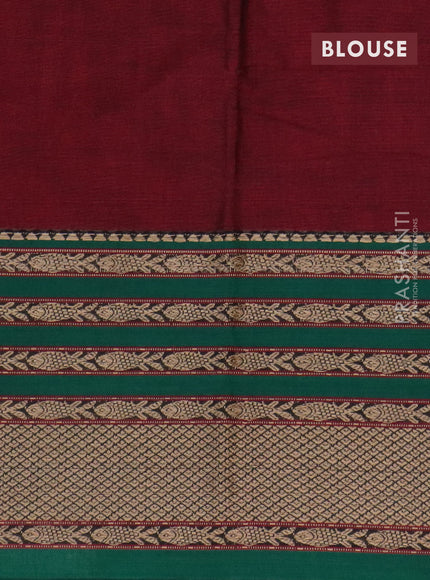 Narayanpet cotton saree maroon and green with plain body and long thread woven border