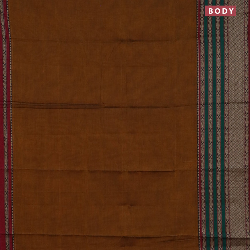 Narayanpet cotton saree mustard shade and maroon with plain body and long thread woven border