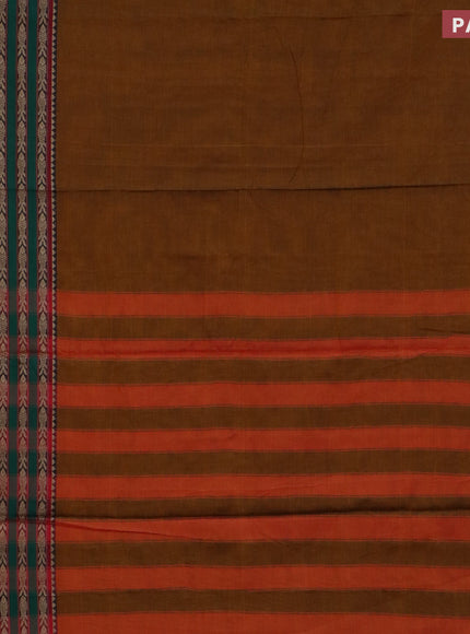 Narayanpet cotton saree mustard shade and maroon with plain body and long thread woven border