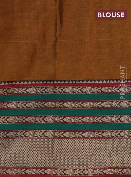 Narayanpet cotton saree mustard shade and maroon with plain body and long thread woven border