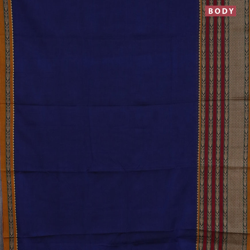 Narayanpet cotton saree blue and mustard shade with plain body and long thread woven border