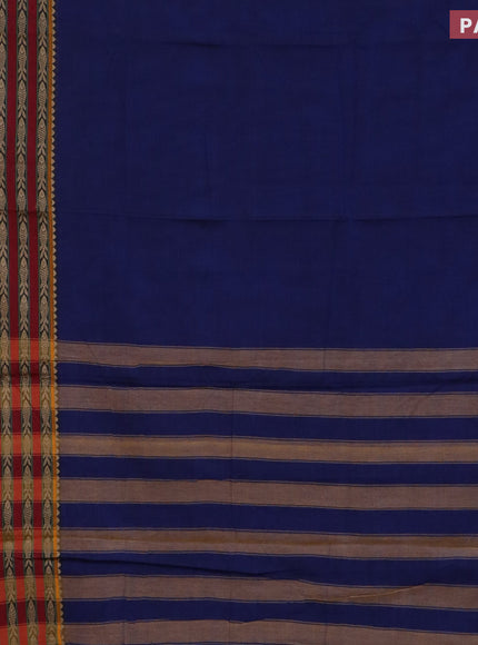 Narayanpet cotton saree blue and mustard shade with plain body and long thread woven border