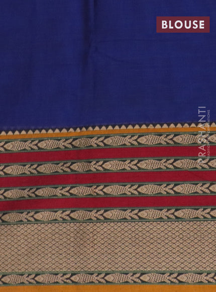 Narayanpet cotton saree blue and mustard shade with plain body and long thread woven border