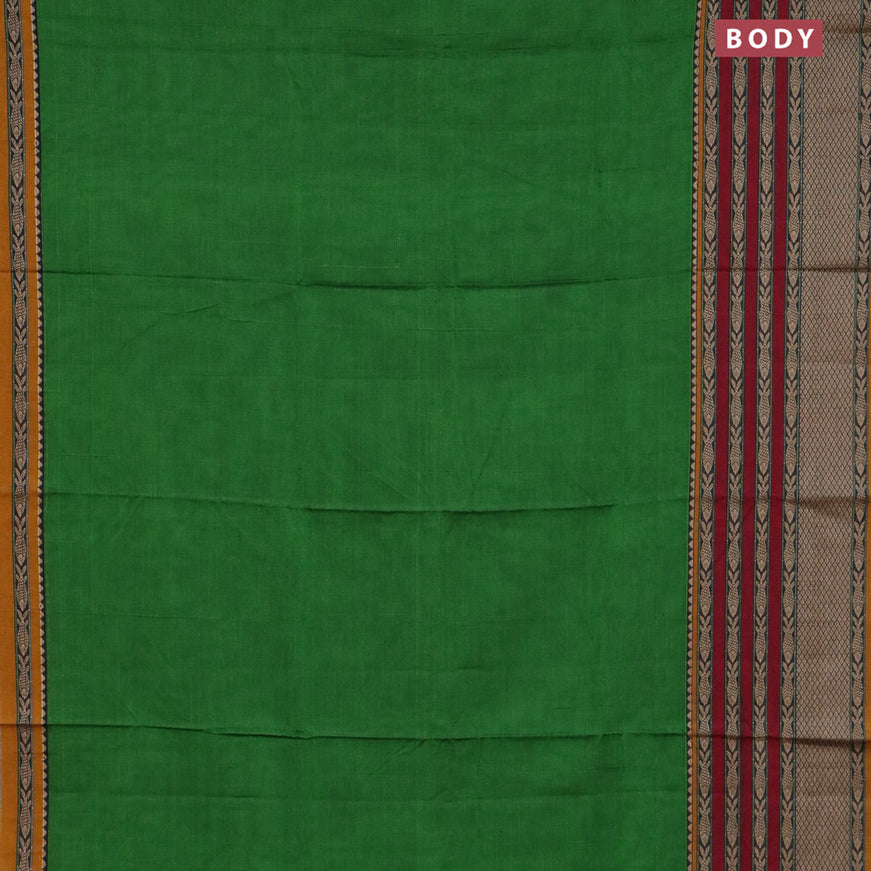 Narayanpet cotton saree green and mustard shade with plain body and long thread woven border