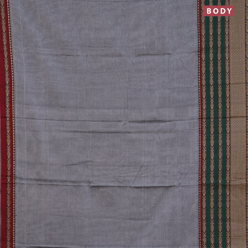 Narayanpet cotton saree grey and maroon with plain body and long thread woven border