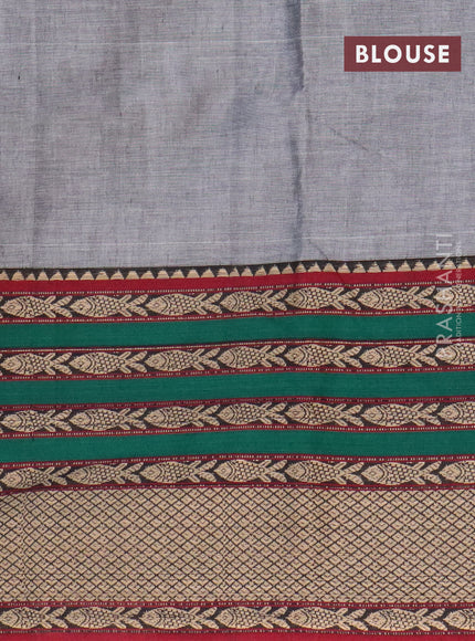 Narayanpet cotton saree grey and maroon with plain body and long thread woven border