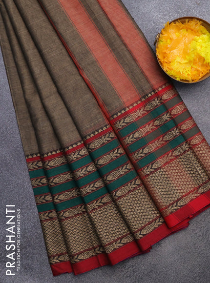 Narayanpet cotton saree grey and maroon with plain body and long thread woven border