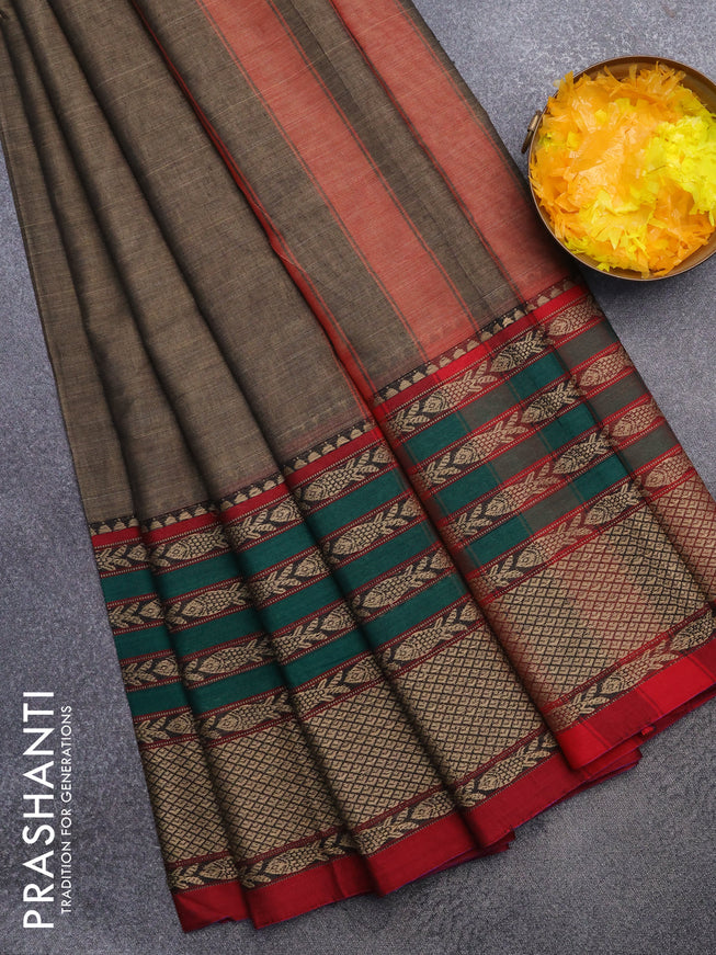 Narayanpet cotton saree grey and maroon with plain body and long thread woven border