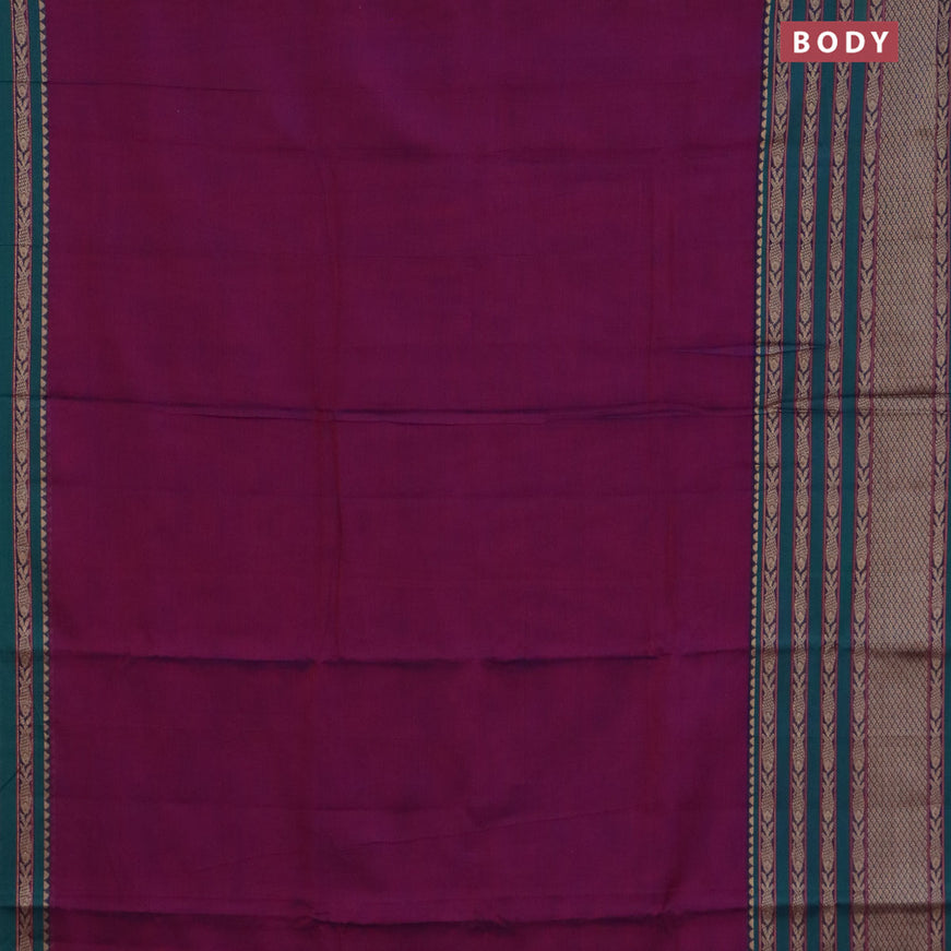 Narayanpet cotton saree purple and green with plain body and long thread woven border