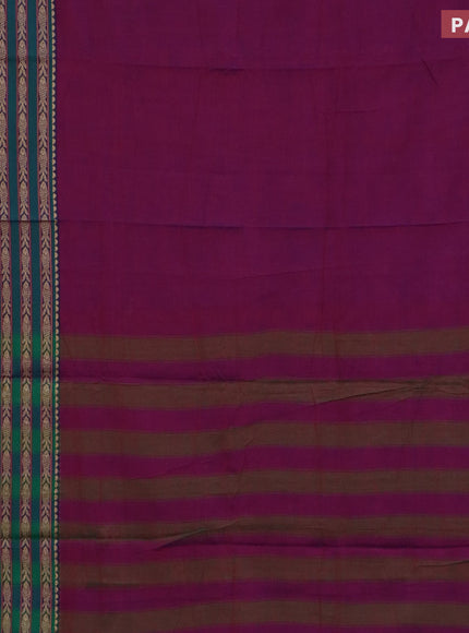 Narayanpet cotton saree purple and green with plain body and long thread woven border