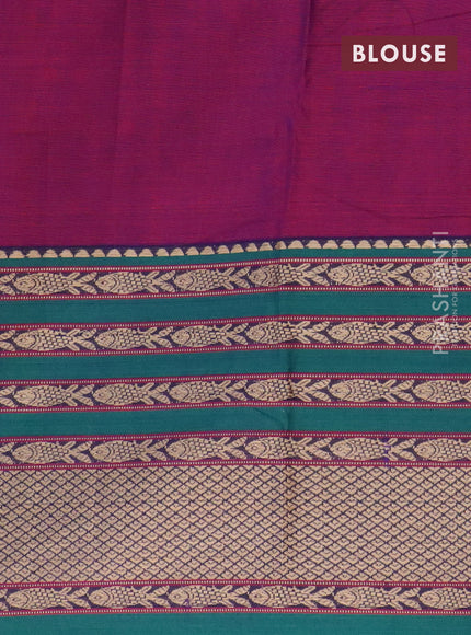 Narayanpet cotton saree purple and green with plain body and long thread woven border