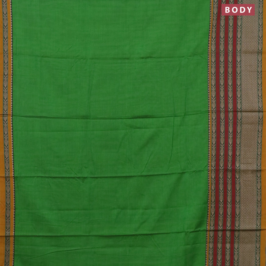 Narayanpet cotton saree green and mustard yellow with plain body and long thread woven border