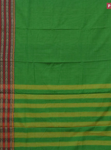 Narayanpet cotton saree green and mustard yellow with plain body and long thread woven border